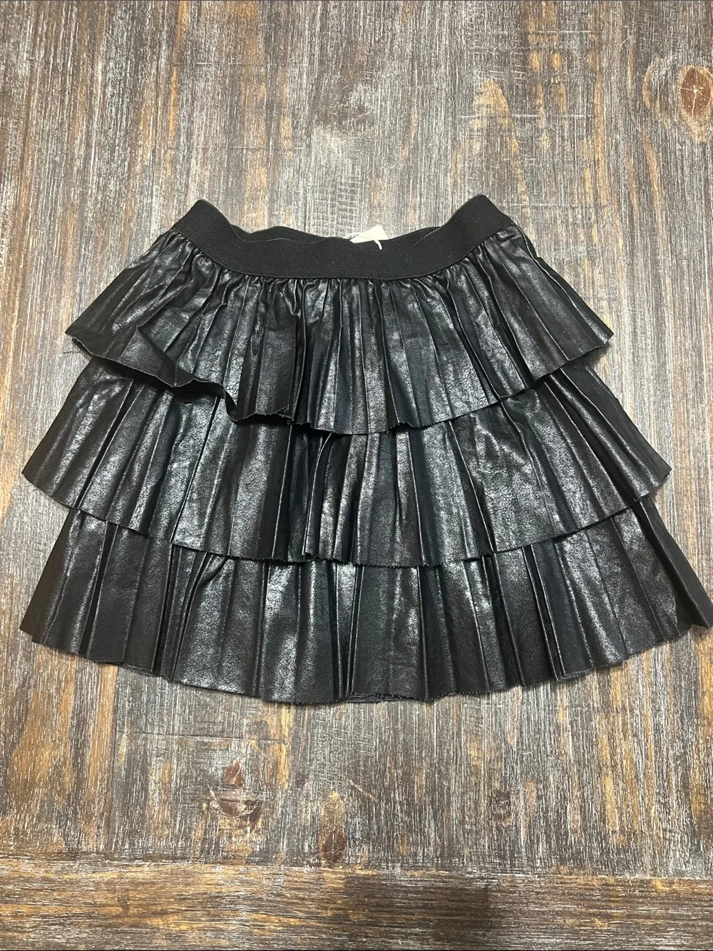 NWT Hannah Banana Black Tiered Faux Leather Skater Skirt